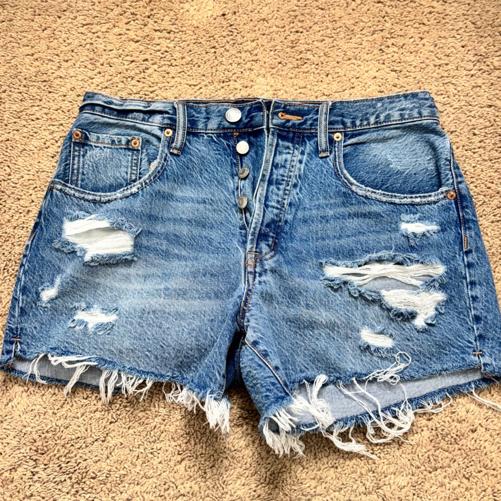 Aeropostale Light Blue High-Rise Button-Front Denim Short